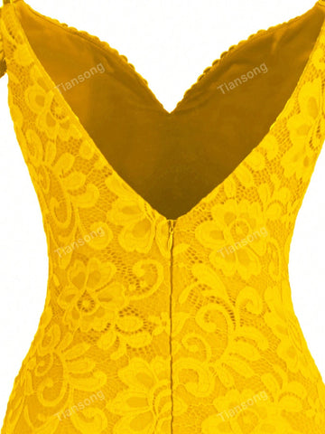 ANGEL FASHIONS Women's Long Spaghetti Strap Boat Neck Beaded Pleated Split Formal Dress