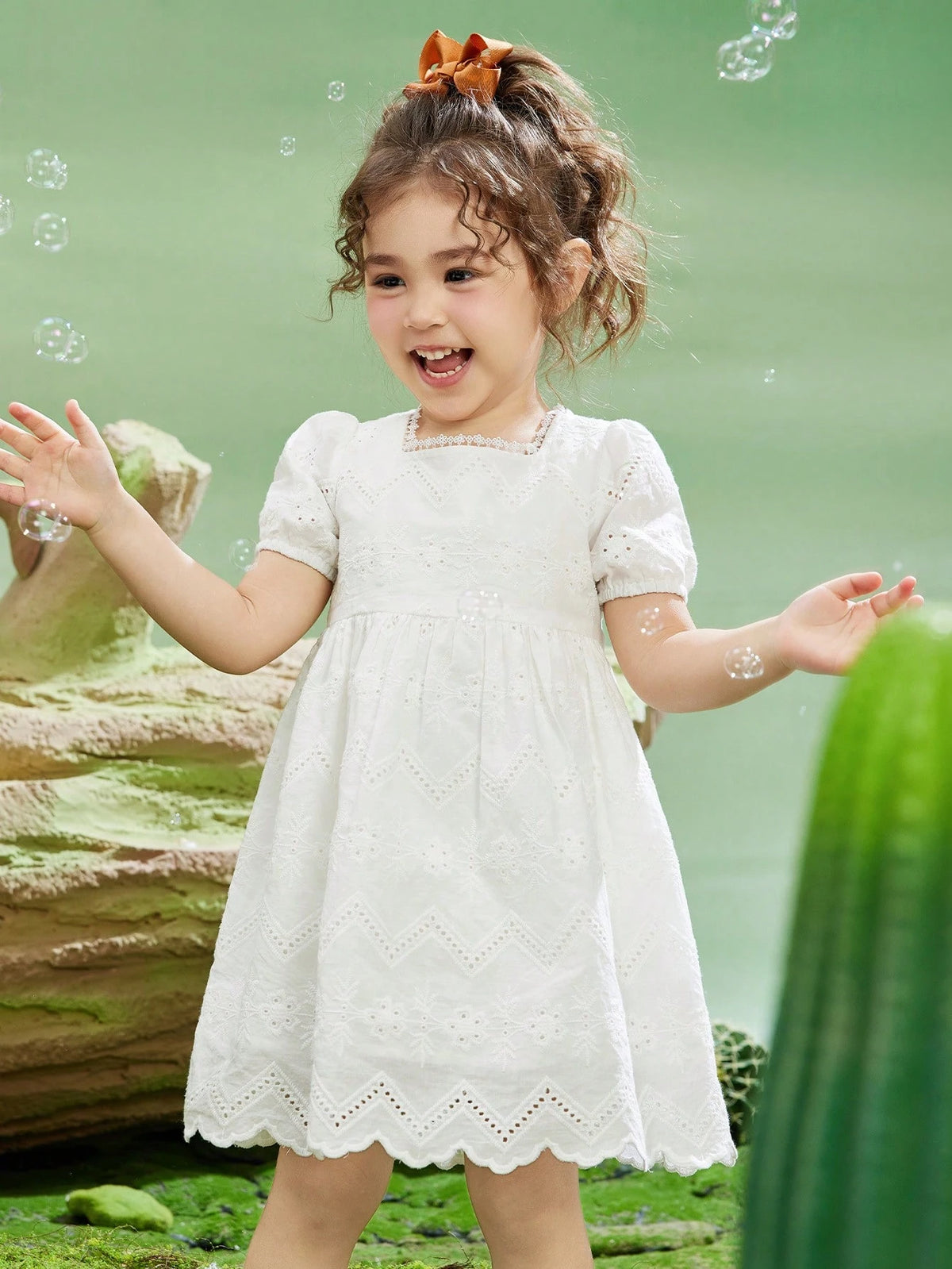 Young Girls Short Sleeve Princess Dress, Lightweight Summer Puff Sleeve Cute Young Girl Dress