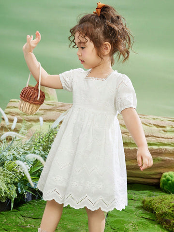 Young Girls Short Sleeve Princess Dress, Lightweight Summer Puff Sleeve Cute Young Girl Dress
