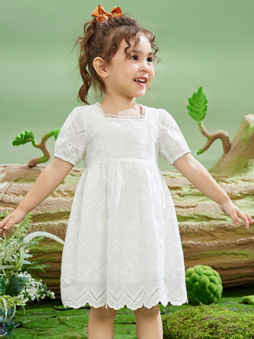 Young Girls Short Sleeve Princess Dress, Lightweight Summer Puff Sleeve Cute Young Girl Dress