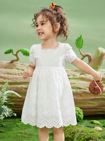 Young Girls Short Sleeve Princess Dress, Lightweight Summer Puff Sleeve Cute Young Girl Dress