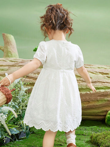 Young Girls Short Sleeve Princess Dress, Lightweight Summer Puff Sleeve Cute Young Girl Dress