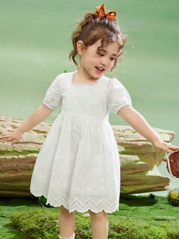 Young Girls Short Sleeve Princess Dress, Lightweight Summer Puff Sleeve Cute Young Girl Dress