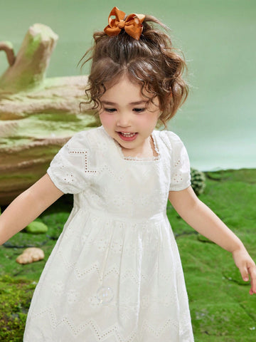 Young Girls Short Sleeve Princess Dress, Lightweight Summer Puff Sleeve Cute Young Girl Dress
