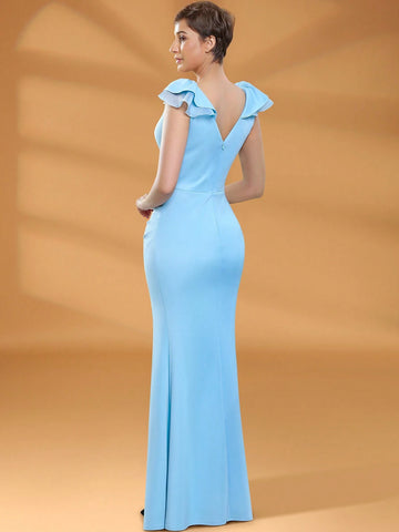 A Line Ruffles Dress With Slit