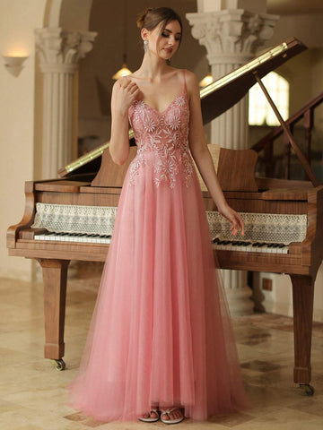 A Line Sweetheart Neck Prom Dress Embroider Spagfetti Vening Dress