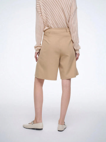 Aalyst Elegant Commuter Fashion Pleated Front Open-Front Shorts For Women