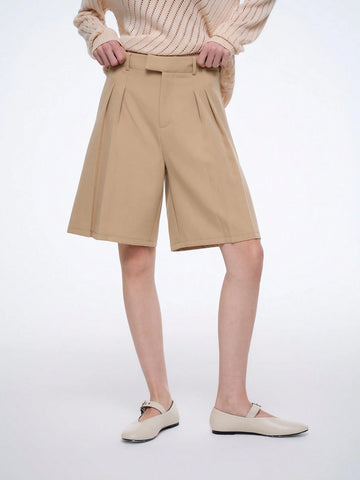 Aalyst Elegant Commuter Fashion Pleated Front Open-Front Shorts For Women