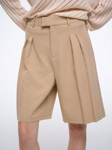 Aalyst Elegant Commuter Fashion Pleated Front Open-Front Shorts For Women