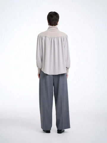 Aalyst Knitted Ribbed Patchwork Women's Stand Collar Shirt