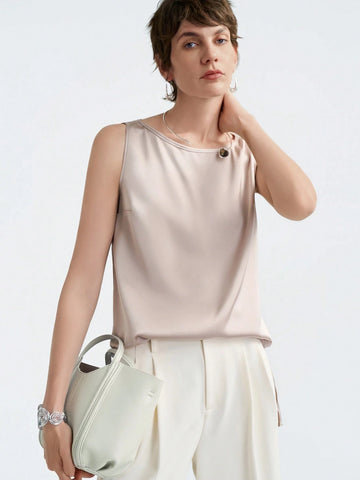 Aalyst Women Loose Fit Minimalist Sleeveless Office Shirt