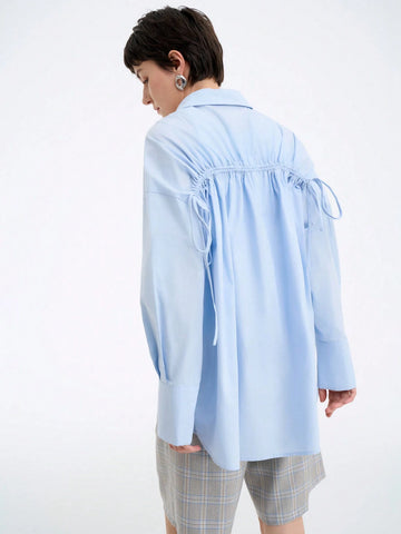 Aalyst Women's Minimalist Solid Color Elegant Casual Business Comfortable Loose Raglan Long Sleeve Shirt, Spring/Autumn