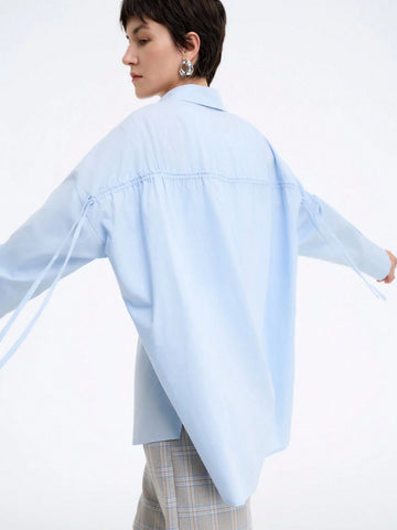 Aalyst Women's Minimalist Solid Color Elegant Casual Business Comfortable Loose Raglan Long Sleeve Shirt, Spring/Autumn