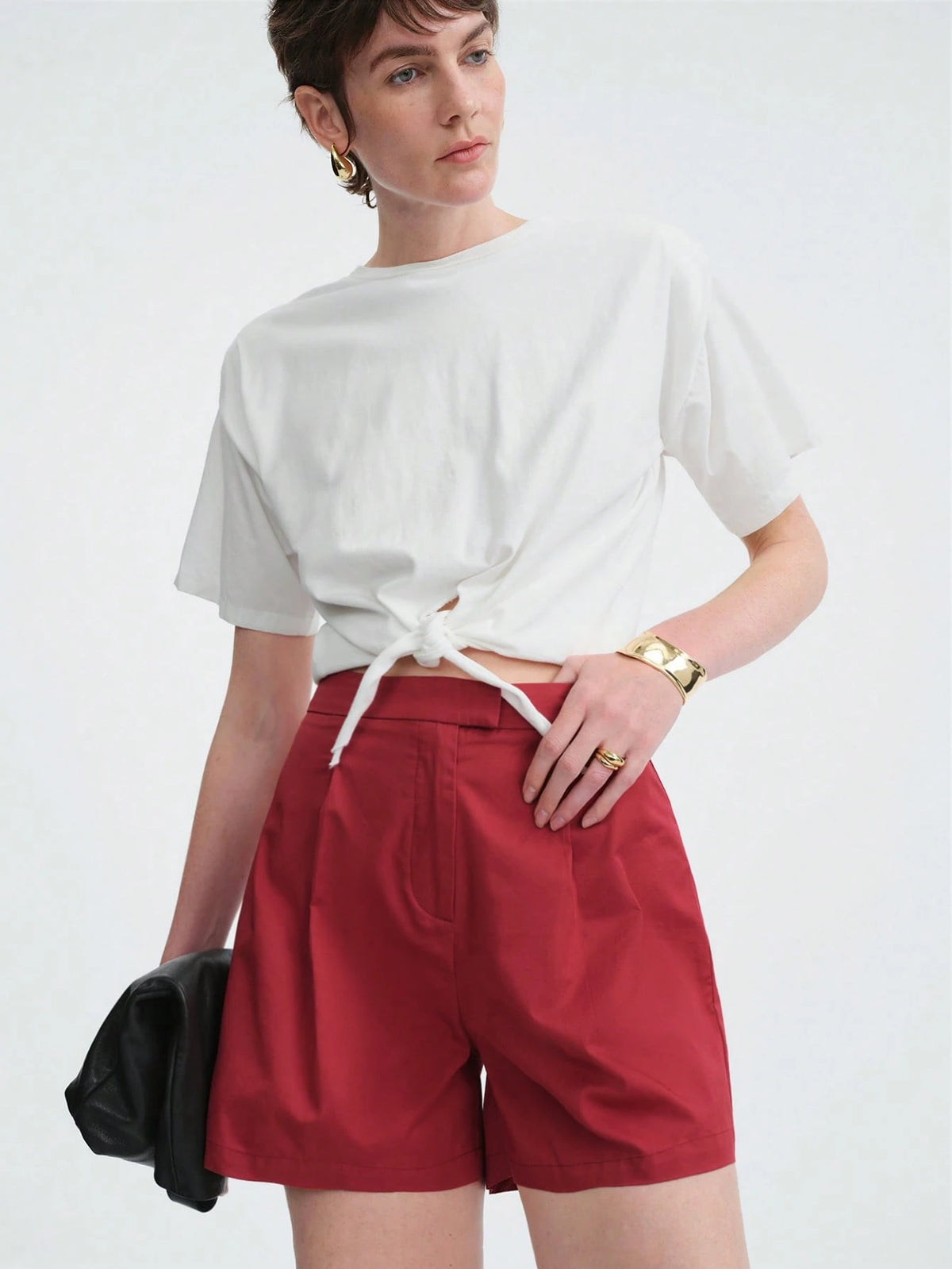 Aalyst Women's Solid Pleated Casual Loose Versatile Shorts