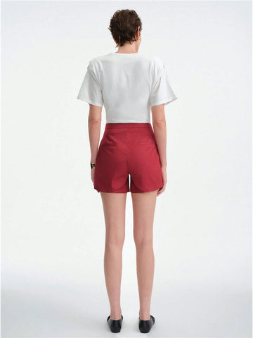 Aalyst Women's Solid Pleated Casual Loose Versatile Shorts