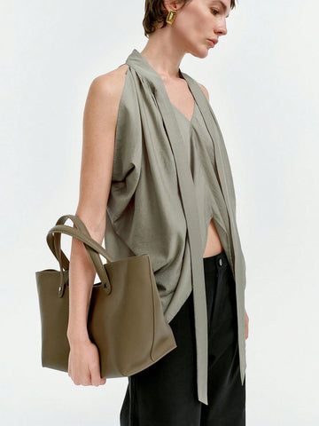 Aalyst Women's Spring/Summer Halter Sleeveless Tied Asymmetrical Pleated Long Shirt