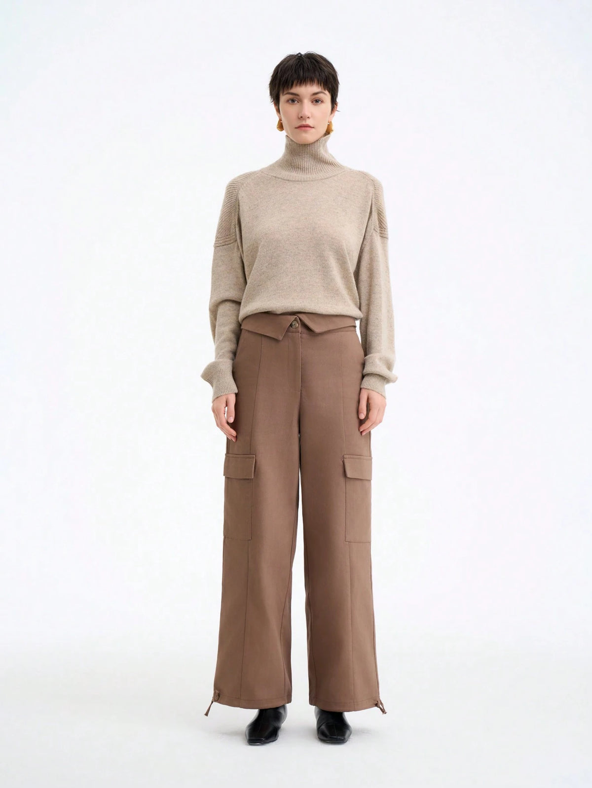 Aalyst Woven Fold-Over Waist Pocket Relaxed Fit Trousers