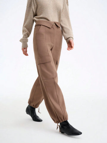 Aalyst Woven Fold-Over Waist Pocket Relaxed Fit Trousers