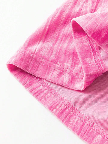 Acelitt 1pc Elegant High Waist Ruffle Trim Long Sleeve Round Neck Dress, Rose Red