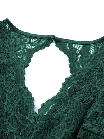 Acelitt Contrast Lace Cut Out Back High Low Hem Bridesmaid Dress