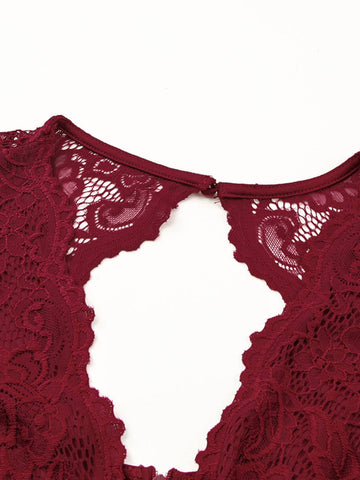 Acelitt Contrast Lace Cut Out Back High Low Hem Bridesmaid Dress