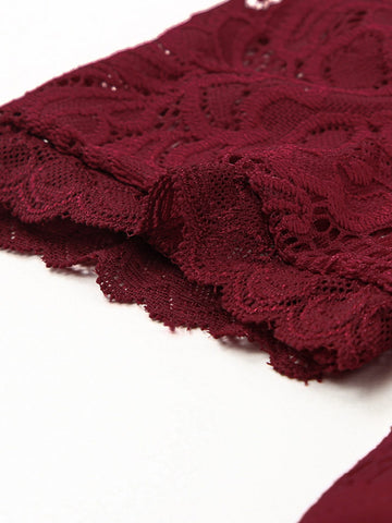 Acelitt Contrast Lace Cut Out Back High Low Hem Bridesmaid Dress