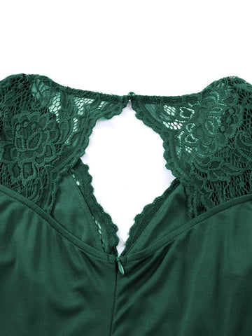 Acelitt Contrast Lace Cut Out Back High Low Hem Bridesmaid Dress