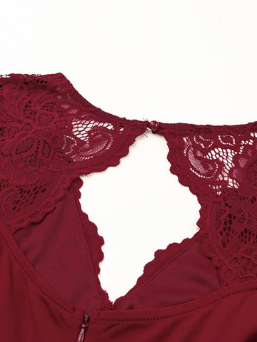 Acelitt Contrast Lace Cut Out Back High Low Hem Bridesmaid Dress