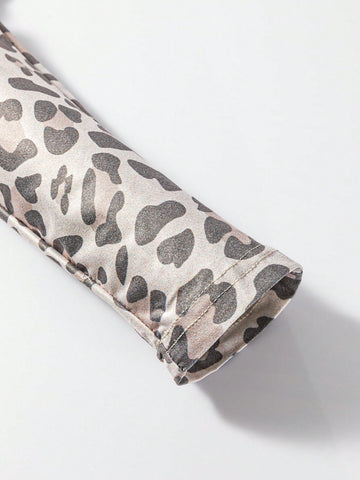 Acelitt Grey Leopard V-Neck Loose Mini Dress