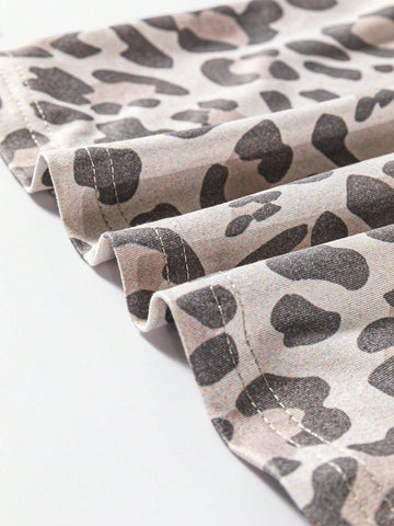 Acelitt Grey Leopard V-Neck Loose Mini Dress