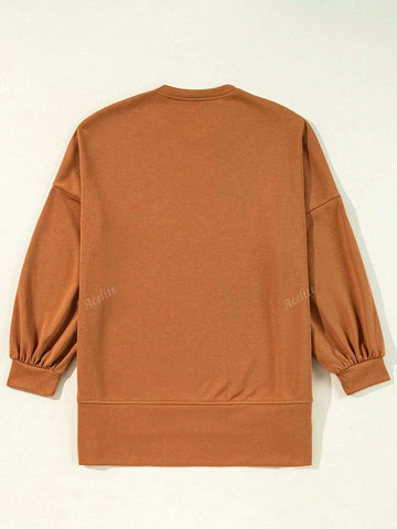 Happy Halloween Sequin Graphic V-Neck Oversized Drop Shoulder Long Sleeve T-Shirt