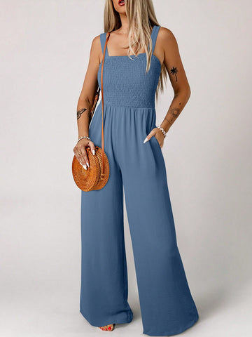 Acelitt Women'S Shirred Cami Jumpsuit