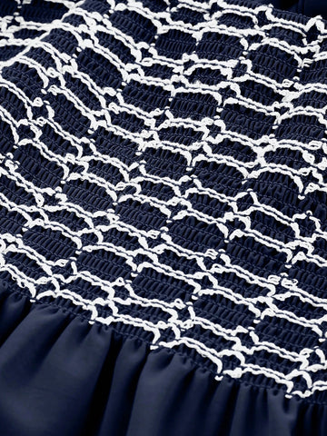 Women's Loose Bowknot Back Contrast Color Block Square Collar Casual Shirt