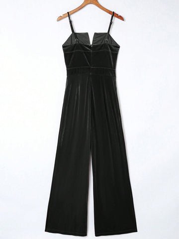 Acelitt Women's Solid Color Sleeveless Halter Flare Jumpsuit