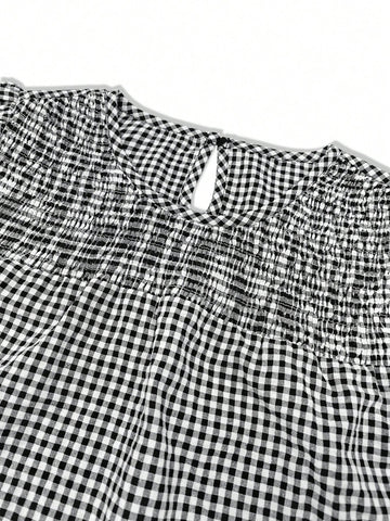 Active Grid Pattern Women Shirt - Classic Polyester Round Neck Blouse,