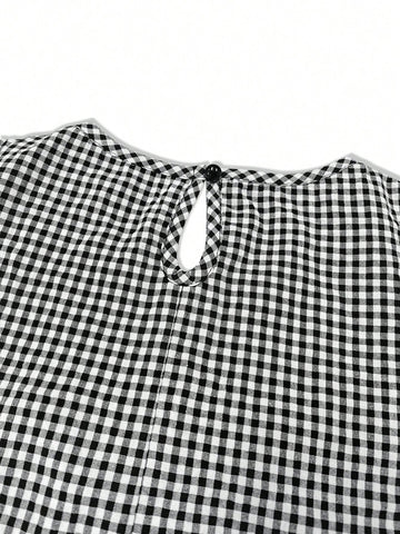 Active Grid Pattern Women Shirt - Classic Polyester Round Neck Blouse,