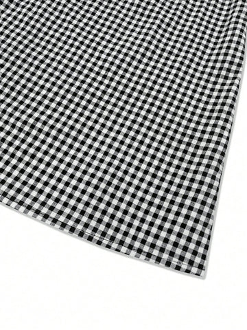 Active Grid Pattern Women Shirt - Classic Polyester Round Neck Blouse,