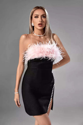 Adelaide Pink Feather Mini Dress
