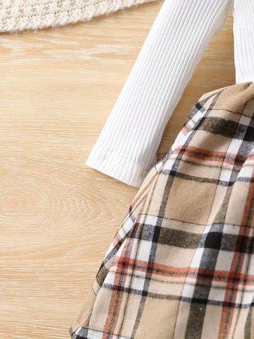 Adorable Girls' Plaid Dress With Heart Embroidery For Spring And Autumn