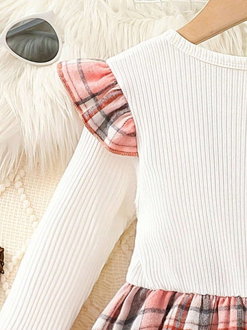 Adorable Girls' Plaid Dress With Heart Embroidery For Spring And Autumn