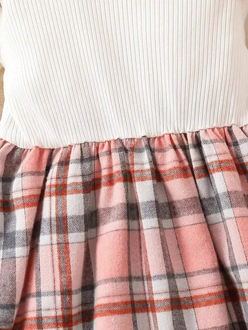 Adorable Girls' Plaid Dress With Heart Embroidery For Spring And Autumn