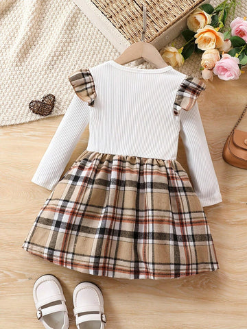 Adorable Girls' Plaid Dress With Heart Embroidery For Spring And Autumn