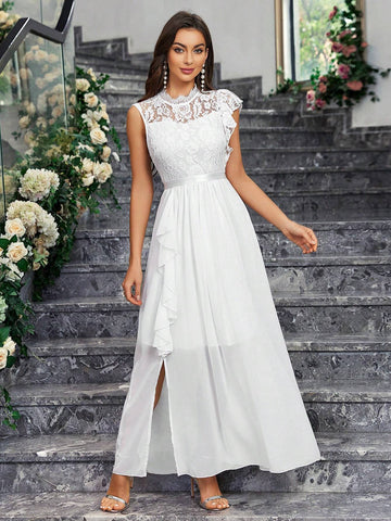 Adult Pink One-Shoulder Long Dress With Side Slit, Perfect For Bridesmaid