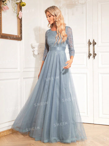 Adults' Bridesmaid Dress With Patchwork Lace & Tulle Hem