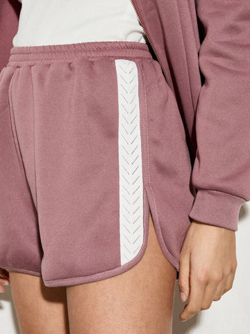 AiiRZ Bubble Zip Through Side Strip Bomber Jacket And Mini Runner Short Set