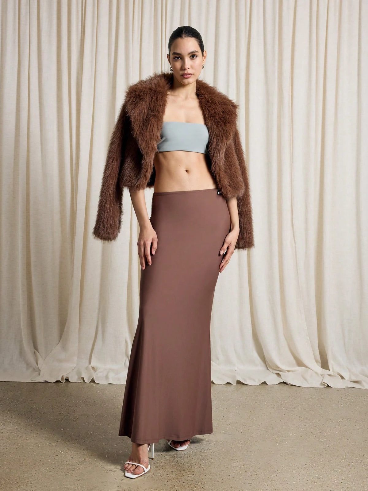AiiRZ Colour Block Bandeau Crop Top And Maxi Skirt