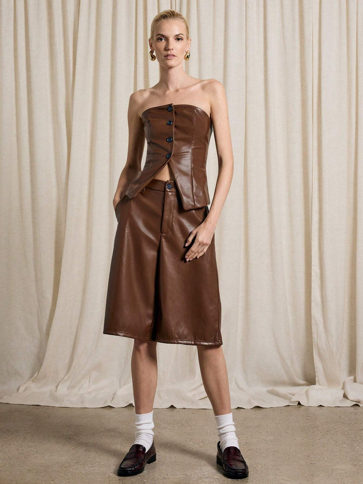 AiiRZ Faux Leather Bermuda Short Set