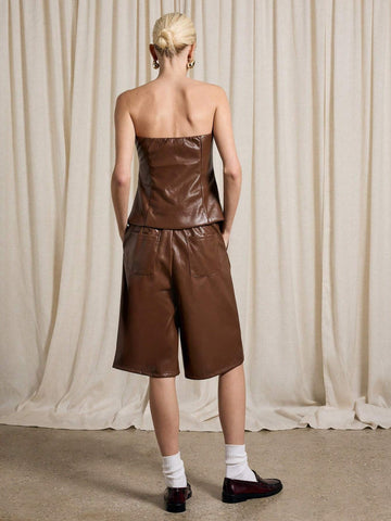 AiiRZ Faux Leather Bermuda Short Set