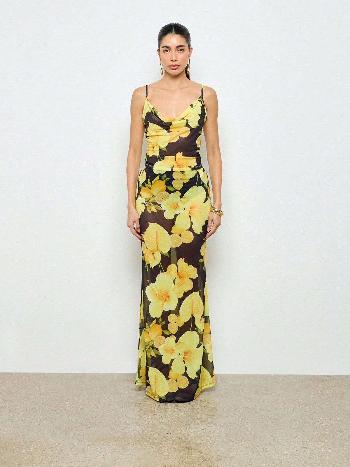 AiiRZ Floral Sheer Mesh Mermaid Maxi Skirt