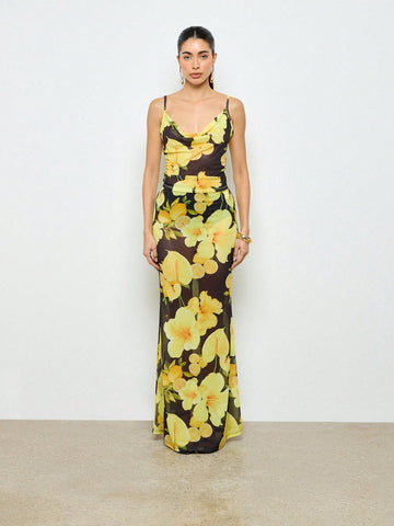 AiiRZ Floral Sheer Mesh Mermaid Maxi Skirt